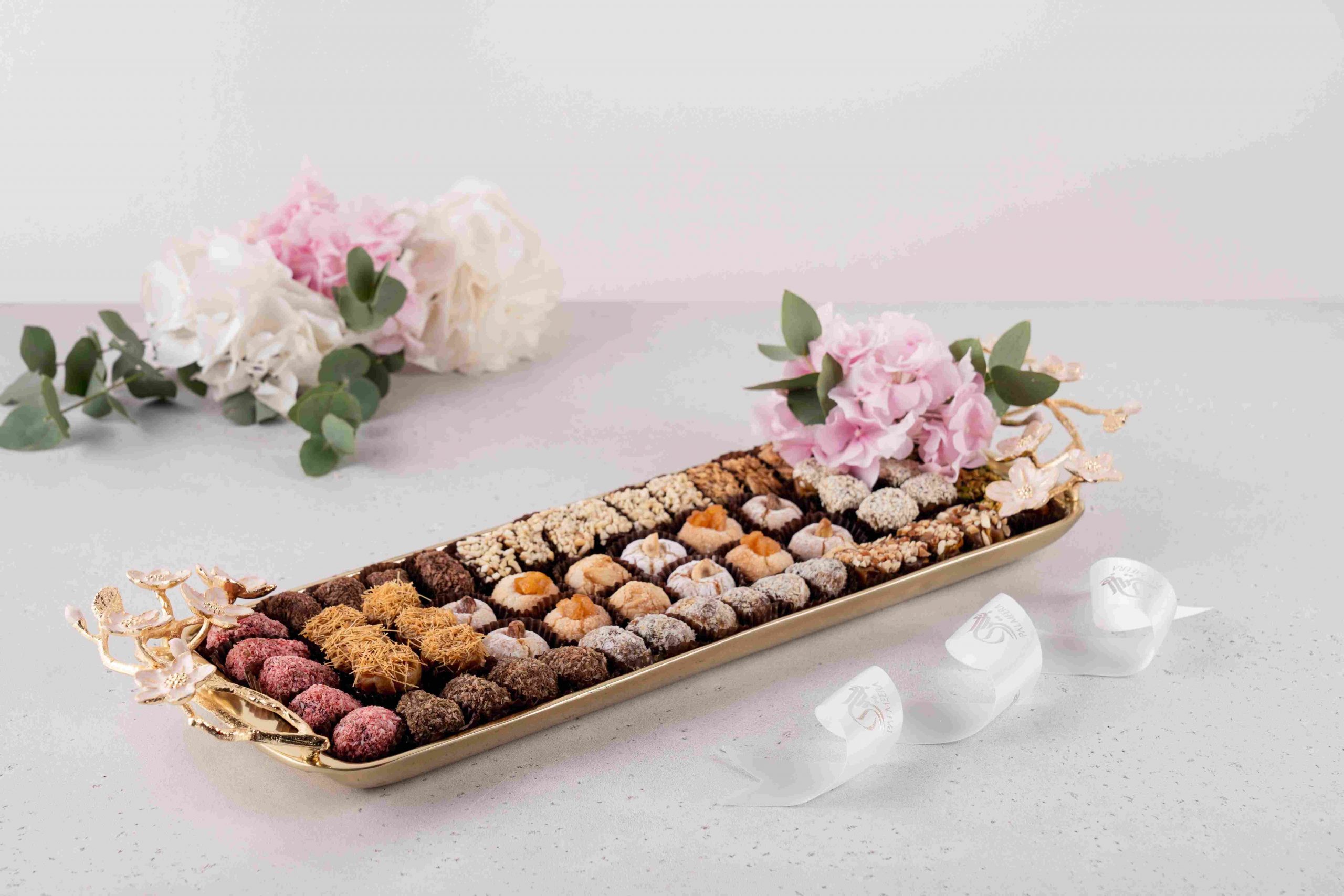 Arabian Elegance Floral Platter Gold & Lt. Pink with Flowers